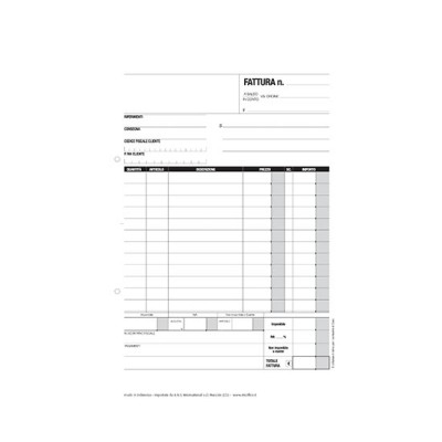 BLOCCO FATTURA 1 ALIQUOTA 2 COPIE 15X21,5 DA 10